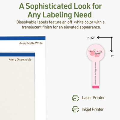 Avery Dissolvable Decorative Edge Multipurpose Labels, 1.5" x 4", Off-white, 40/Pack (94116)