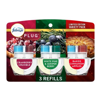 Febreze Plug In Scented Oil Refill, Assorted Holiday Scents, 0.87 oz., 3/Pack (48198)