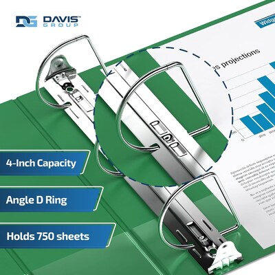 Davis Group Easyview Premium 4 Angle D Ring, Customizable, View Binder, Green, 4/Pack (8406-04)