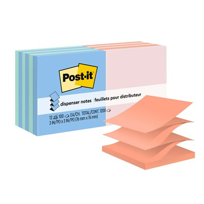 Post-it Pop-up Notes, 3 x 3, Beachside Café Collection, 100 Sheets/Pad, 12 Pads/Pack (R330-U-ALT)