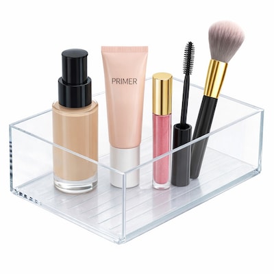 Azar Medium Stackable Plastic Storage Bin, 2.5" x 6.5"x 4.25", Clear, 4/Pack (556733-4PK)