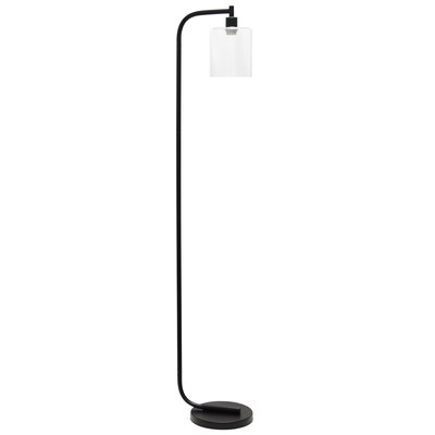 Simple Designs Antique Style Industrial Iron Lantern Floor Lamp with Glass Shade, Black (LF1036-BLK)