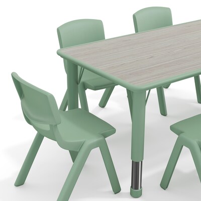 Flash Furniture Emmy Rectangular Activity Table Set, 47.25" x 23.5", Height Adjustable, Light Gray Woodgrain & Sage
