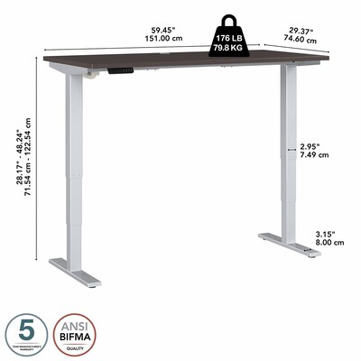 Bush Business Furniture Move 40 Series 28"-48" Adjustable Standing Desk, Storm Gray/Cool Gray Metallic (M4S6030SGSK)