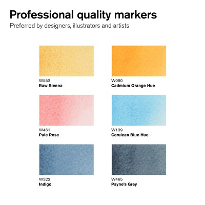 Winsor & Newton Promarker Dual-Tip Watercolor Alcohol Based Marker, Sky Tones, 6/Pack (WNX0290168)