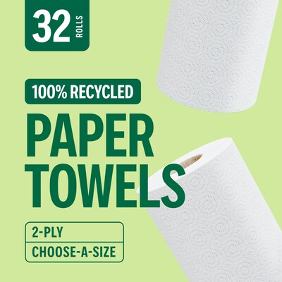 Perk™ Eco Recycled Paper Towels, 2-ply, 156 Sheets/Roll, 32 Rolls/Pack (PK63227CT)