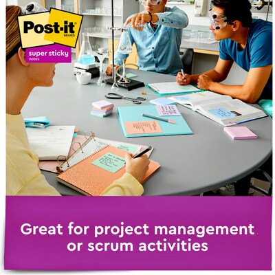 Post-it Recycled Super Sticky Notes, 3" x 3", Wanderlust Pastels Collection, 70 Sheet/Pad, 24 Pads/Pack (65424NHCP)