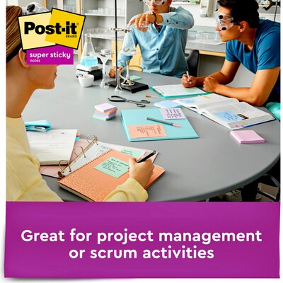 Post-it Recycled Super Sticky Notes, 3 x 3 in., 24 Pads, 70 Sheets/Pad, 2x the Sticking Power, Wanderlust Pastels Collection