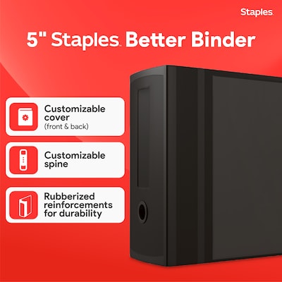 Staples 5 3-Ring Better Binder, D-Ring, Black (44104)