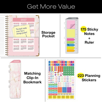 2026 Global Printed Products Pink Marble 8.5" x 11" Weekly & Monthly Planner, Paperboard Cover (NRY26-8511-01)