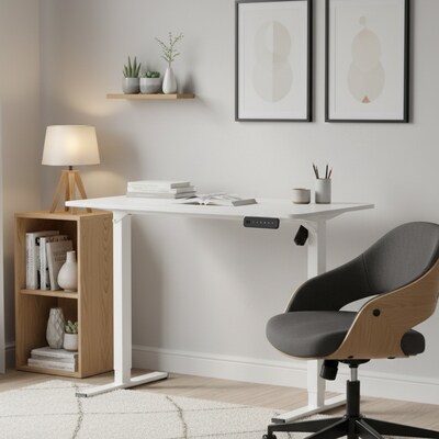 FlexiSpot FQ2 48"W Electric Rectangular Adjustable Standing Desk, White (FQ2W-1260)