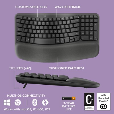 Logitech Wave Keys/Signature MK670/M550 L Wireless Ergonomic Keyboard and Optical Mouse Combo (920-012059)