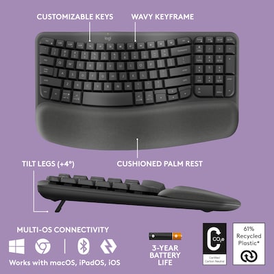 Logitech Wave Keys/Signature MK670/M550 L Wireless Ergonomic Keyboard and Optical Mouse Combo (920-012059)