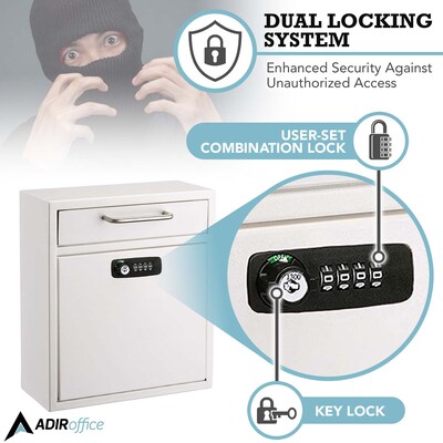 AdirOffice Steel Medium Wall Mounted Interoffice Mailbox Drop Box, White (631-05-WHI-KC)