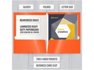 Better Office Glossy 2-Pocket Portfolio Folder, Orange, 25/Pack (80187-25PK)