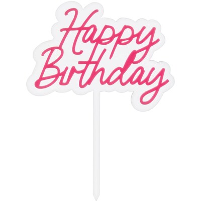 Party City Happy Birthday Cake Topper, White/Pink (AM100129)