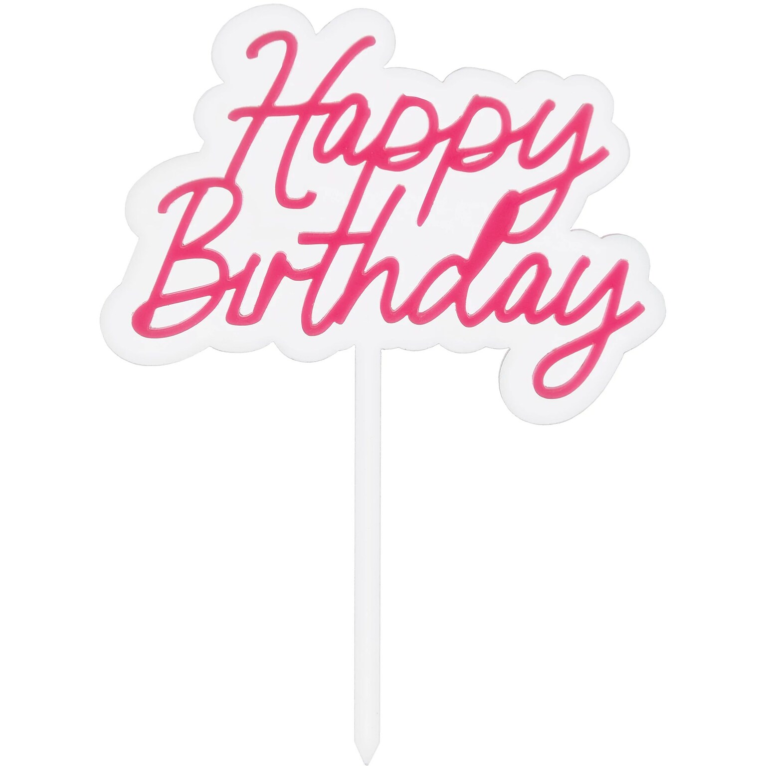 Party City Happy Birthday Cake Topper, White/Pink (AM100129)