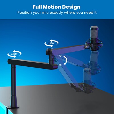Mount-It! Premium Low-Profile Microphone Boom Arm for 3/8" & 5/8" Mic Mounts, Holds up to 4.4 lbs., Matte Black (MI-7612)