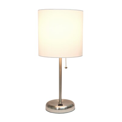 Creekwood Home Oslo 19.50 LED Table Lamp with USB Port, Brushed Steel/White (CWT-2012-WH)
