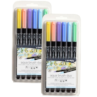 Lyra Aqua Brush Duo Water-Based Marker, Dual-Tip, Assorted Colors, 6 Markers/Set, 2 Sets/Bundle (LYX