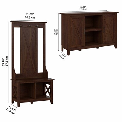 Bush Furniture Key West 66" Entryway Storage Set with Hall Tree, Shoe Bench, and 2-Door Cabinet, Bing Cherry (KWS054BC)