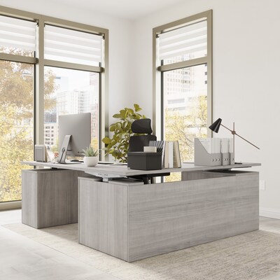 Bush Business Furniture Stratus 72"W Electric L-Shaped Adjustable Standing Desk with Drawers, Platinum Gray (SUT018PG)