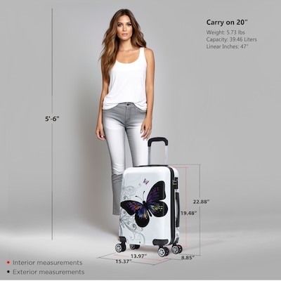 InUSA 20" Hardside Butterfly Carry-On Suitcase, 4-Wheeled Spinner, TSA Checkpoint Friendly, Butterfly (IUAPC00S-BUT)