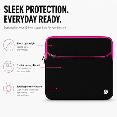 Vangoddy 15" Laptop Sleeve, Black/Pink (NBKLEA225)