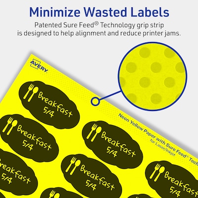 Avery Oval Scalloped Laser/Inkjet Multipurpose Labels, 1-1/8" x 2-1/4", Neon Yellow (840/Box)
