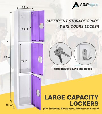 AdirOffice 72H 3-Tier Purple Storage Locker (ADI629-203-PUR-DL)
