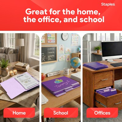Staples File Folders, 1/3-Cut Tab, Letter Size, Purple, 24/Pack (ST13845-CC)