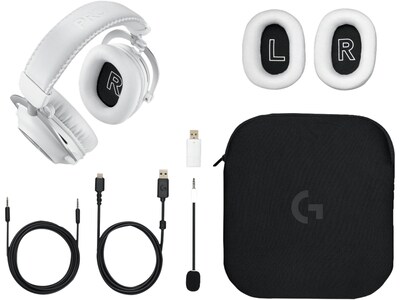 Logitech PRO X 2 LIGHTSPEED Wireless Bluetooth Stereo Gaming Over-the-Ear Headset, 3.5mm, White (981-001268)