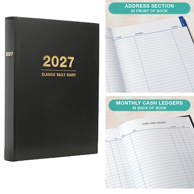 2027 Excello Brands 7.3" x 8.5" Daily Standard Planner, Paperboard Cover, Black (CD68-CY27-BK)