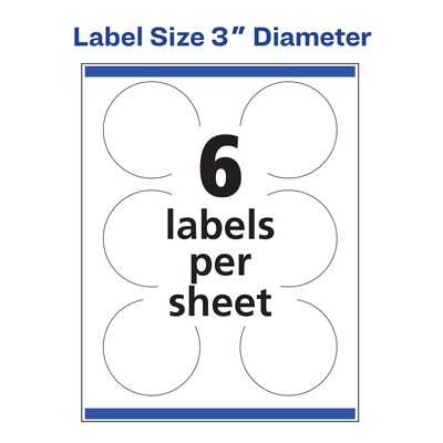 Avery Laser/Inkjet Round Multipurpose Labels, 3" Dia, Glossy White, 150 Labels/Pack (94513)