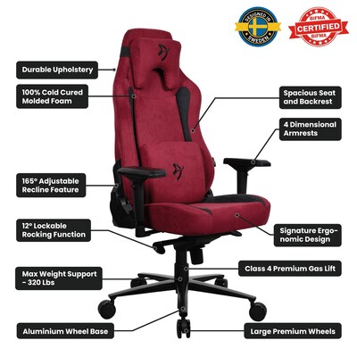 Arozzi Vernazza Supersoft Fabric Ergonomic Racing Gaming Chair, Bordeaux (VERNAZZA-SPSF-BDX)