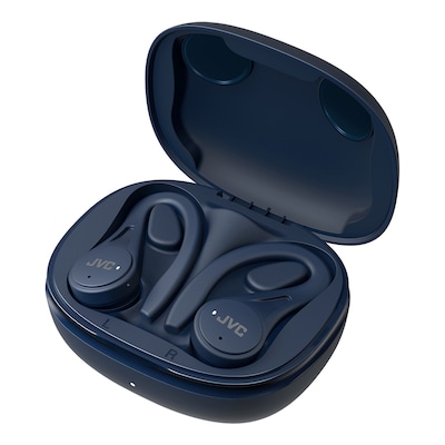 JVC Fitness True Wireless Earbuds with Microphone, Earhooks & Charging Case, Bluetooth, Blue (HA-EC25T)