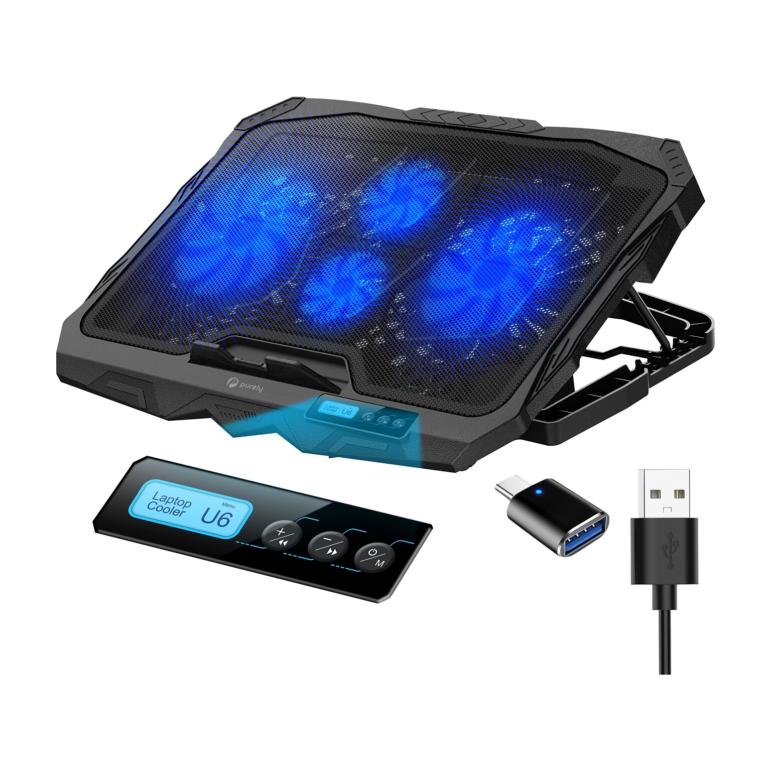 Purely C14 Height-Adjustable 17” Laptop Cooling Pad Stand with 4 Fans, 2 USB Ports (PLSC14)