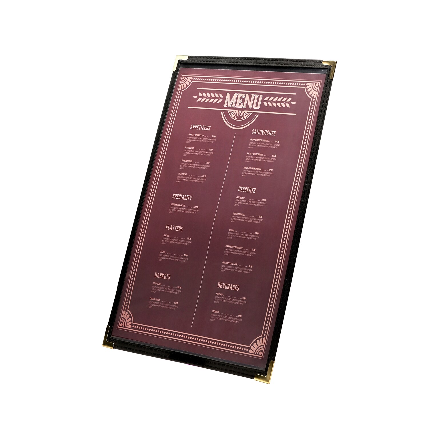 Excello Global Products Menu Holder, 11 x 17, Black/Silver (SPLS-MENU-1117M)