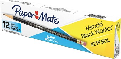 Paper Mate Mirado Black Warrior Wooden Pencil, 2.2mm, #2 Soft Lead, Dozen (2254)