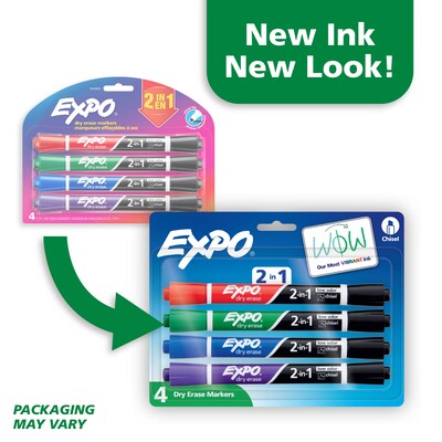 Expo 2-in-1 Dry Erase Markers, Chisel Tip, Assorted Colors, 4/Pk (1944655)