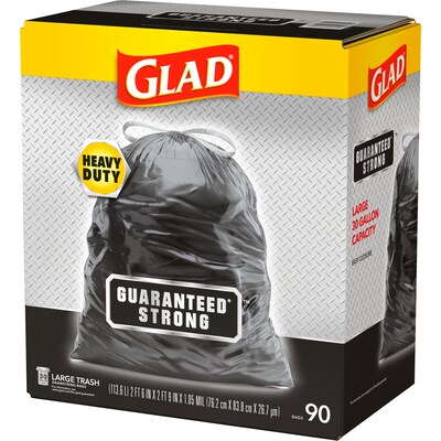 Glad 30 Gallon Large Drawstring Trash Bags, 90/Box (78952)