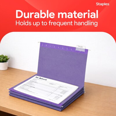 Staples Hanging File Folders, 1/5-Cut Tab, Letter Size, Purple, 25/Box (ST419200-CC)