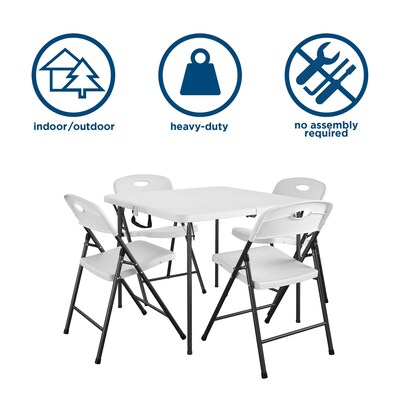 Cosco 36" Square Folding Table and Chairs, White, 5/Carton (37583WSP1E)