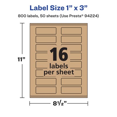 Avery Laser/Inkjet Rectangle Multipurpose Labels, 1" x 3", Kraft Brown, 800 Labels/Box ( 94224)