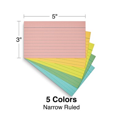 Staples 3" x 5" Index Cards, Lined, Assorted Colors, 300/Pack (TR51002)