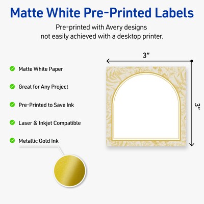 Avery Square Laser/Inkjet Multipurpose Labels, 3 x 3, White, 60/Pack (19479371053)