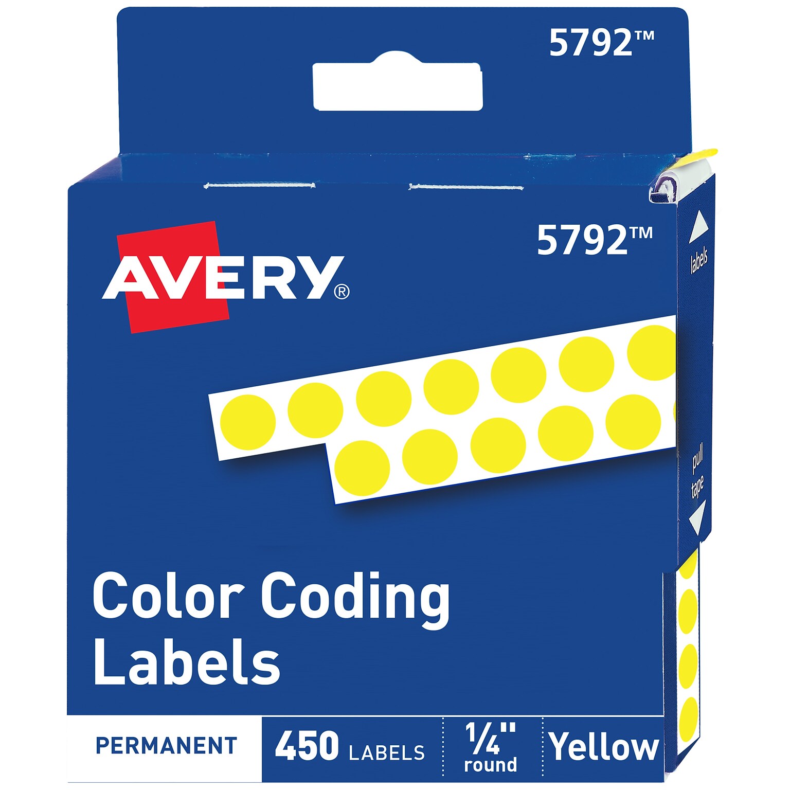 Avery Color-Coding Labels in Dispenser, 1/4 Dia, Yellow, 450 Stickers/Pack (5792)