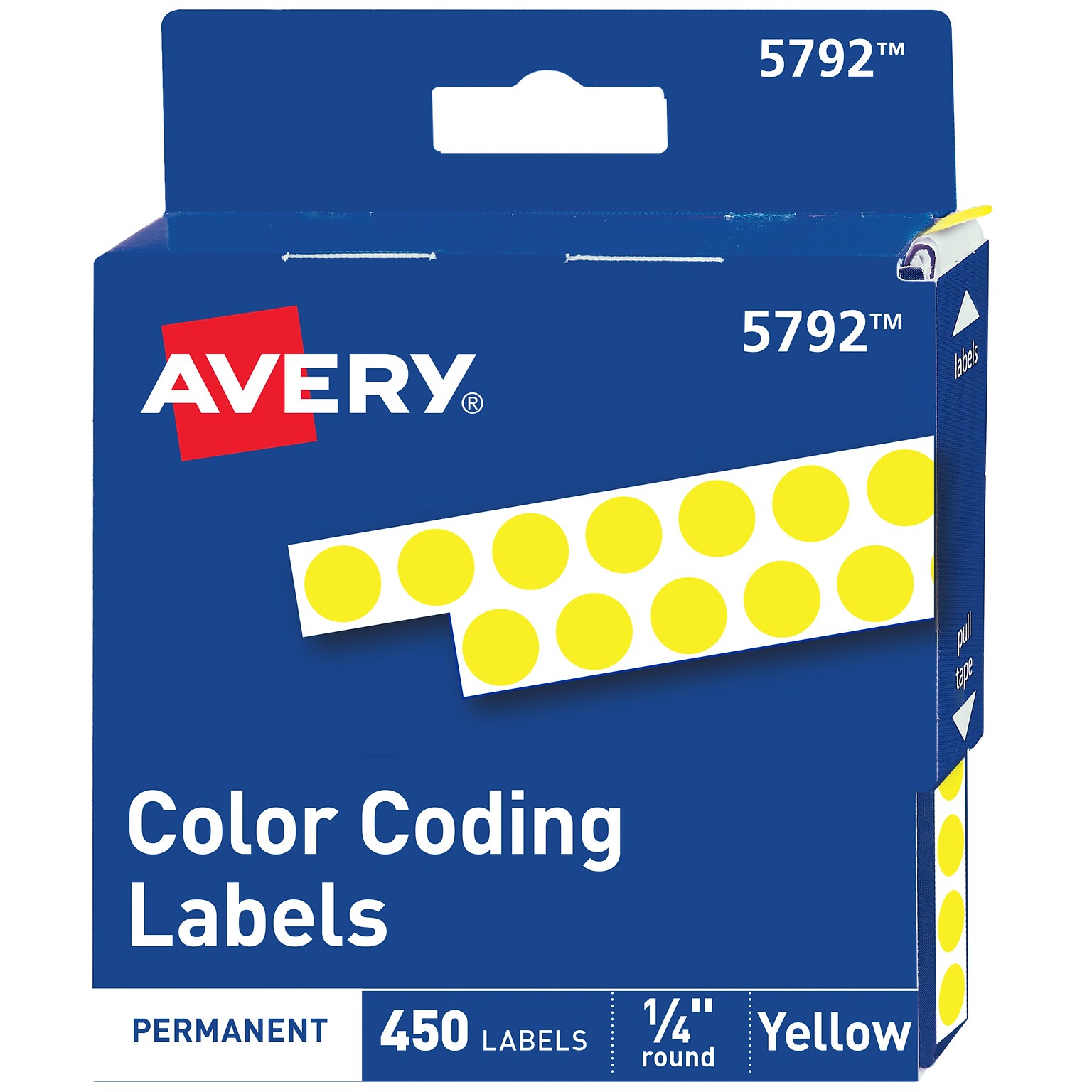 Avery Hand Written Color Coding Labels, 1/4 Dia., Yellow, 450/Sheet, 1 Sheet/Pack (5792)