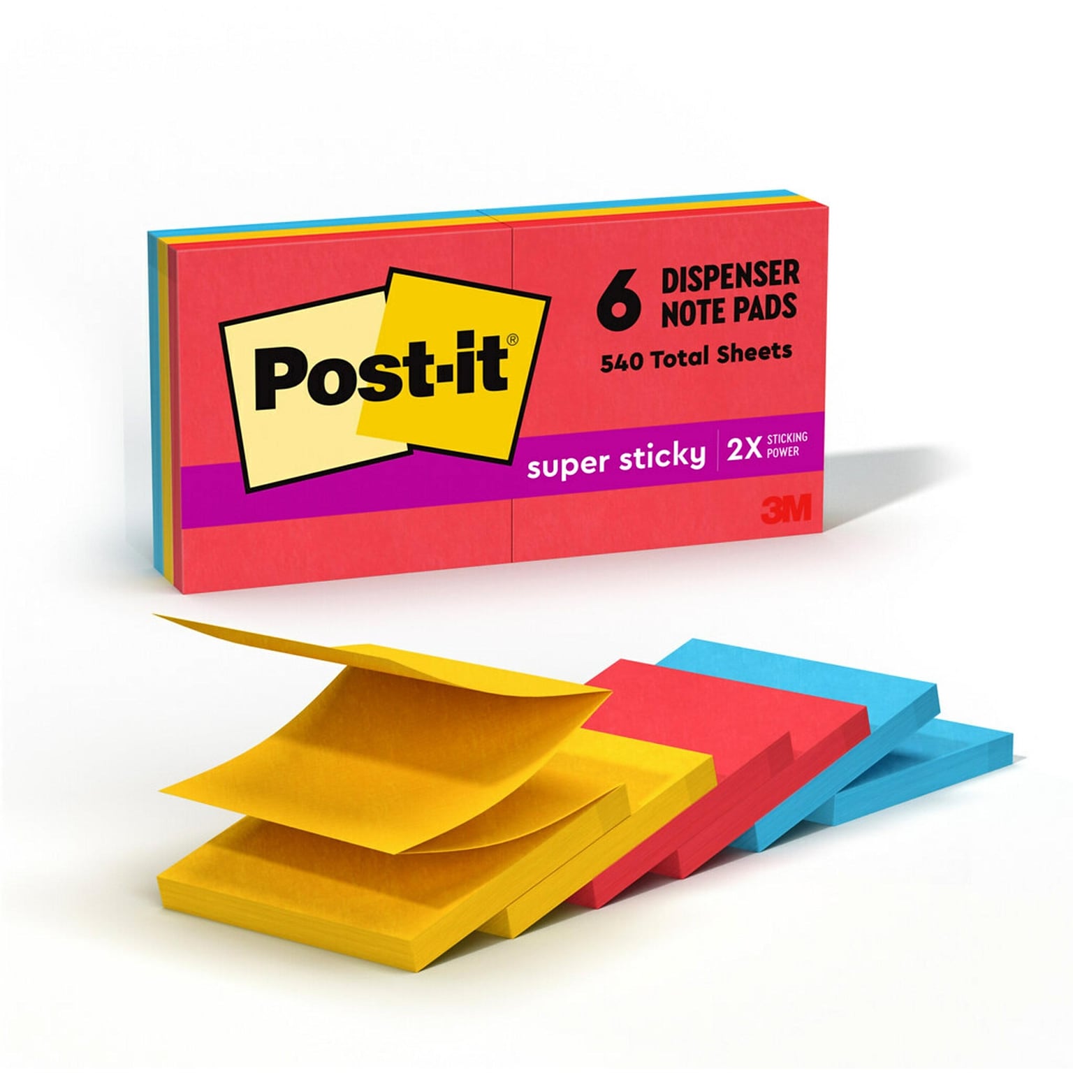 Post-it Super Sticky Pop-up Notes, 3 x 3, Playful Primaries Collection, 90 Sheet/Pad, 6 Pads/Pack (R330-6SSAN)