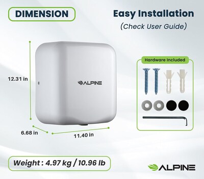 Alpine Industries Hemlock 220V Automatic Hand Dryer, White (400-20-WHI)